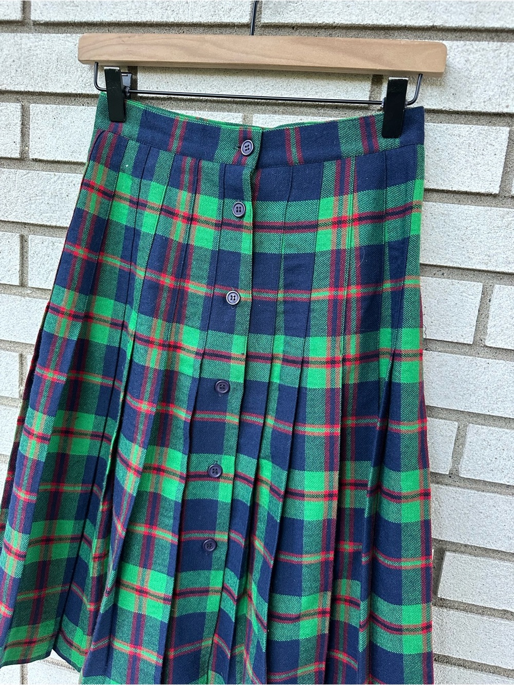 Herman Geist Vintage Tartan Plaid Pleated Button Front Midi Skirt XS 0 2 Preppy - Picture 2 of 6